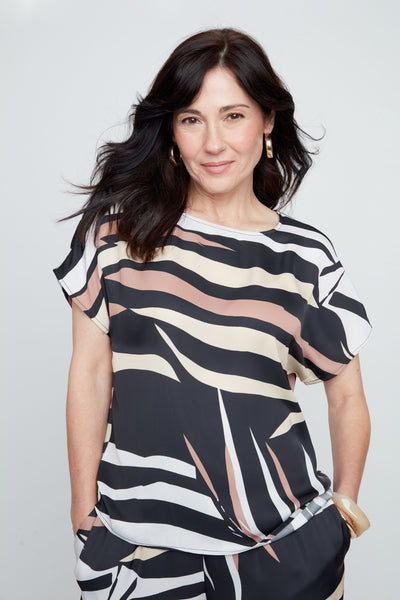 Short Sleeve Palm Print Blouse