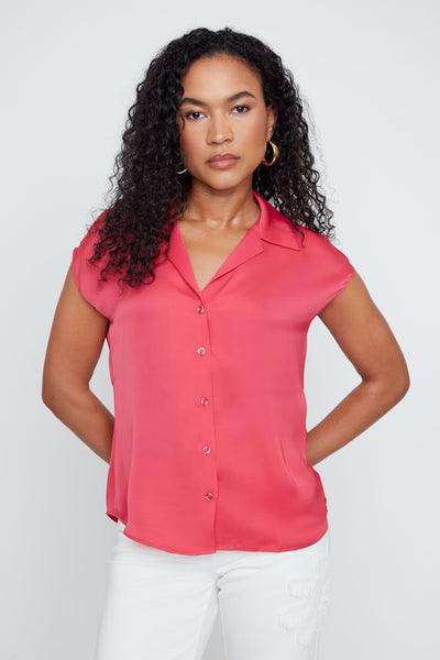 Button Front Sateen Top