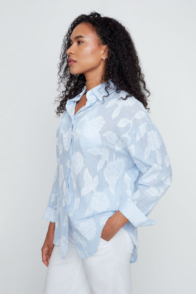 Long Sleeve Strip Floral Cotton Shirt