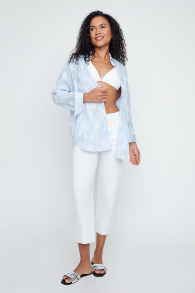 Long Sleeve Strip Floral Cotton Shirt