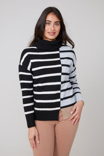 Long Sleeve Stripe Cashmere Like Sweater