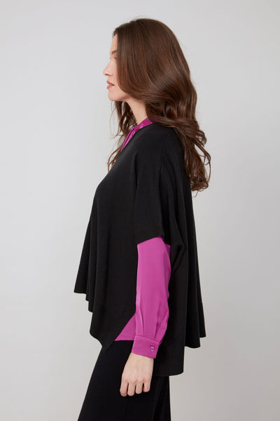 Short Sleeve V-Neck Poncho Sweater