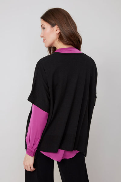 Short Sleeve V-Neck Poncho Sweater