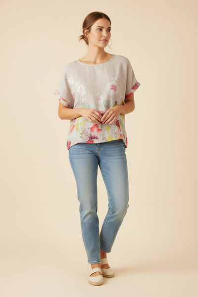 Floral Print Linen Top - Italian