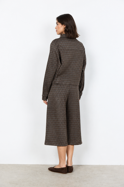 Checked jacket on new female model, second angle
