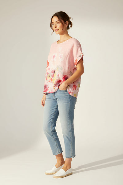 Floral Print Linen Top - Italian