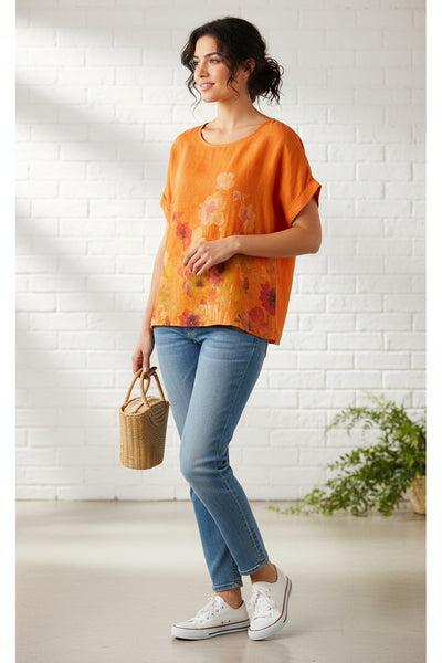 Floral Print Linen Top - Italian