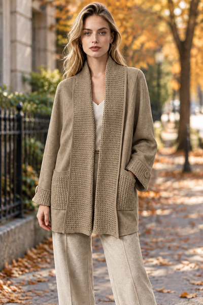 Open Front Cardigan in khaki
