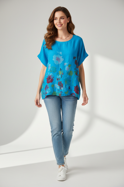 Floral Print Linen Top - Italian