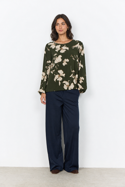 Floral print blouse on new female model, second view