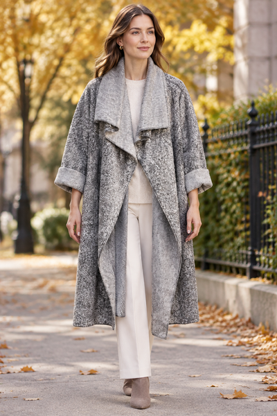 Light grey coat on a female model