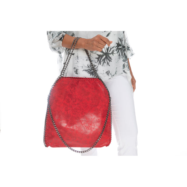 Chain Trim Faux-Leather Bag