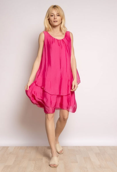 Sleeveless Layered Silk Dress - Italian