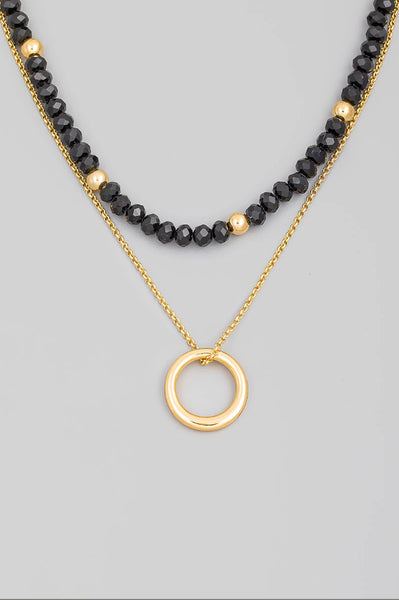Faceted Bead Layered Circle Charm Necklace