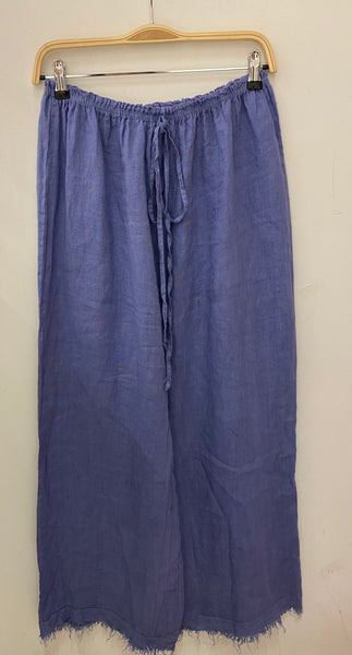Wide Leg Fringe Linen Pants - Italian