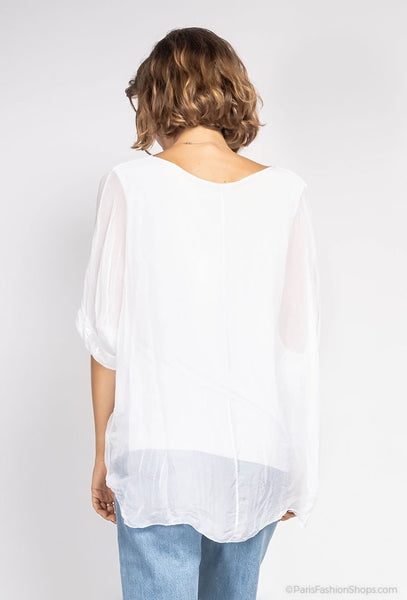 Sequin Trim Layered Silk Top - Italian