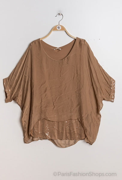Sequin Trim Layered Silk Top - Italian